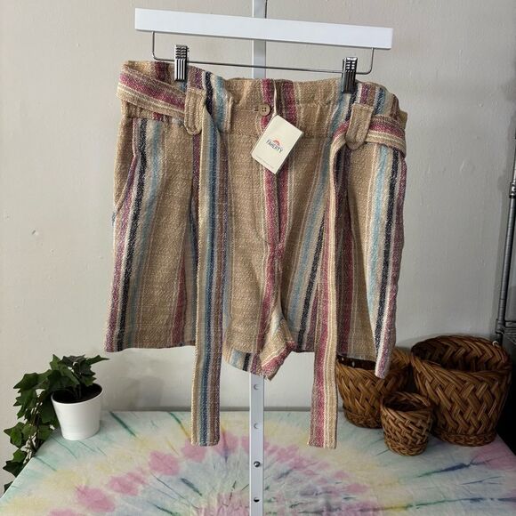 FAHERTY MYKONOS $98 Striped High-Waist Women's Shorts size large surf stripe - Picture 2 of 8